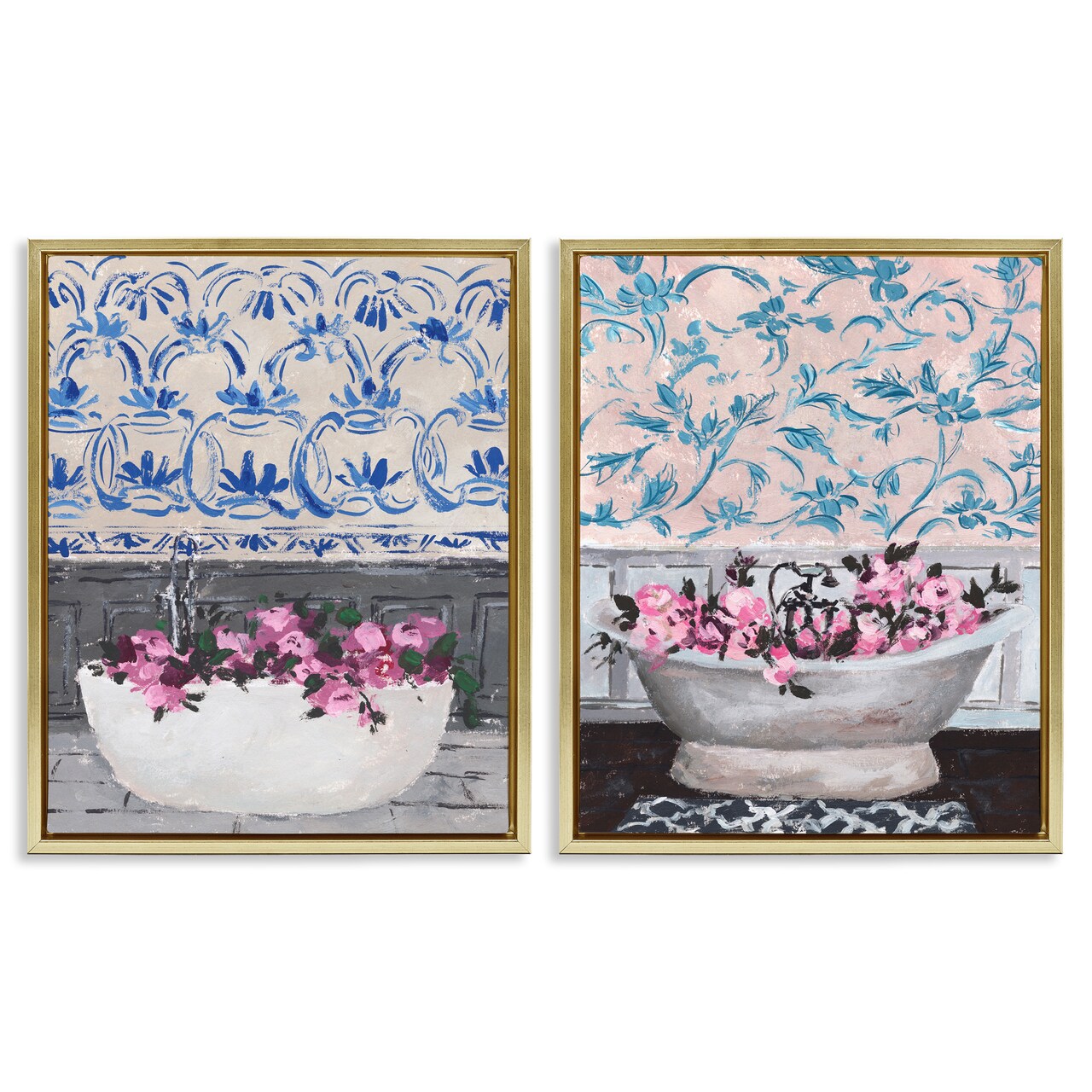 Stupell Industries Flowers In Bath Tub Interior Design Framed Floater Canvas Wall Art